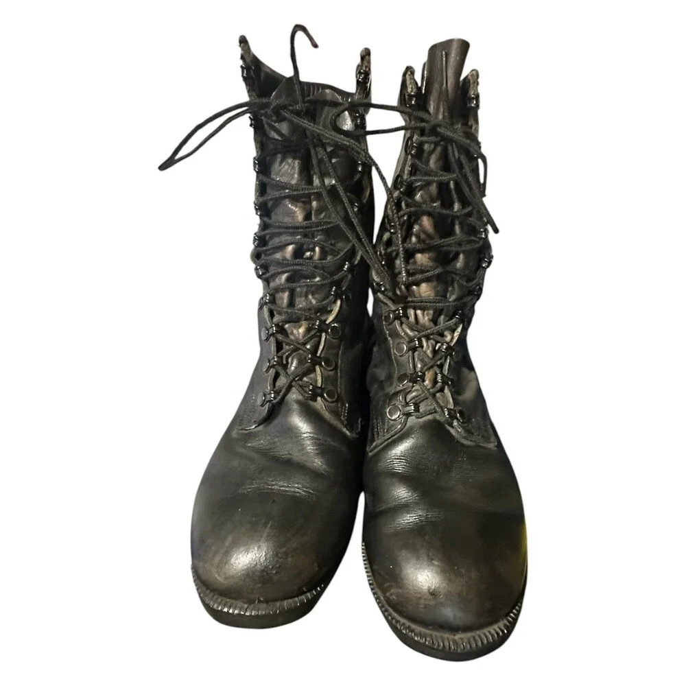RO-Search Military Combat Boots 10 R Vintage 1985 Black Leather USA Lace Jungle